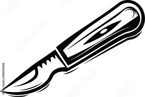 Black Silhouette of Surgical Scalpel, Sharp Blade, Medical Tool Icon, Outline Style Art