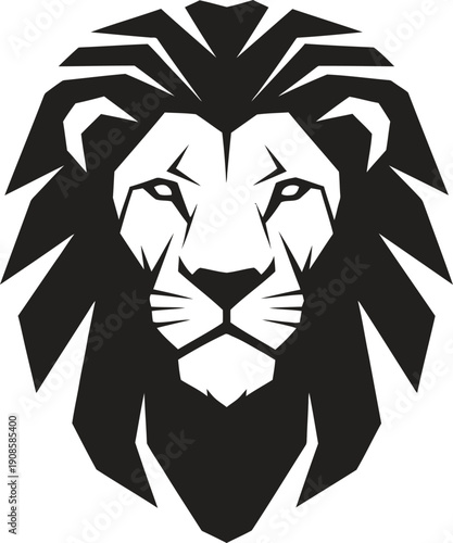 Bold black geometric lion head vector, symbolizing strength, courage, and royalty with a modern, minimalist style.