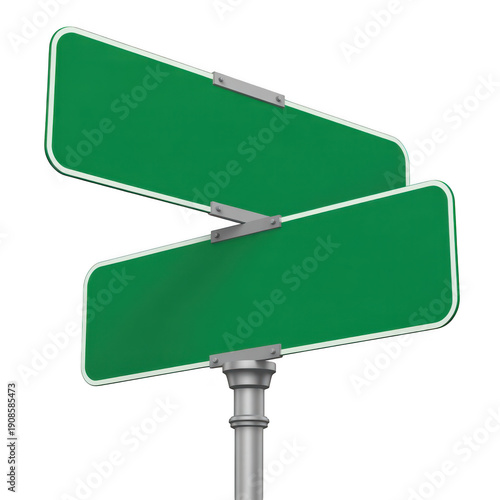 Green directional road sign isolated on transparent background