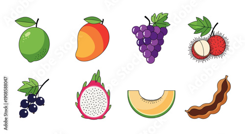 Vibrant illustrated assortment of fresh fruits for dietary and healthy lifestyle