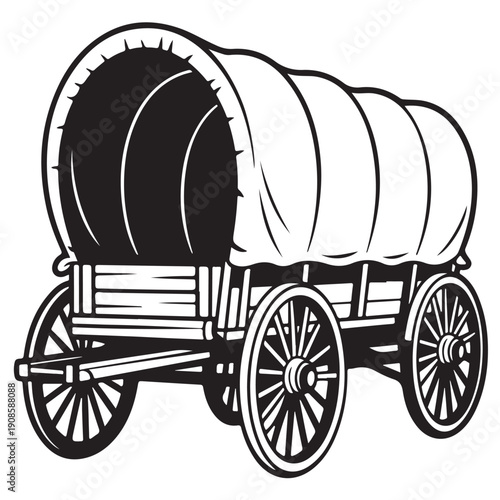 Vintage covered wagon vector illustration classic pioneer transport vehicle for western migration heritage symbol historical prairie carriage old wooden cart on transparent background graphic