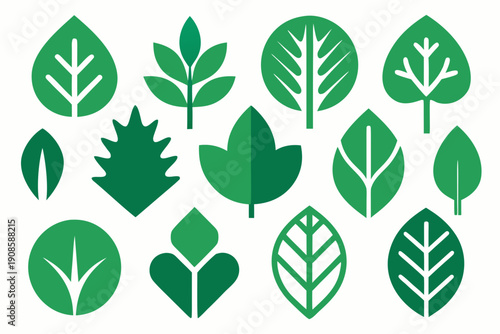Collection of various green leaf silhouettes