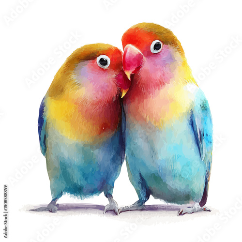 watercolor vector of Love Bird, isolated on a white background.