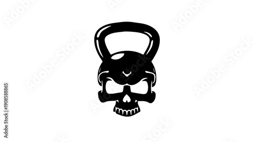 Skull Kettlebell Fitness Logo Black Silhouette Vector Design