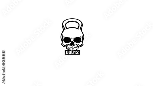 Skull Kettlebell Fitness Logo Black Silhouette Vector Design