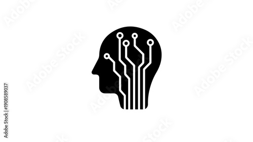 Minimal Human Head with Circuit Lines Vector Technology Logo
