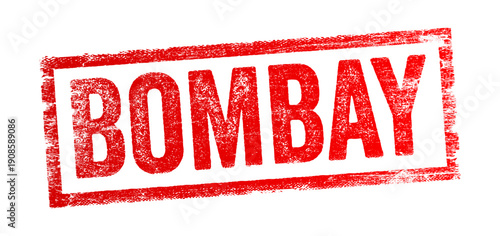 Bombay city travel stamp in a weathered grunge style, featuring a bold distressed texture that evokes vintage immigration seals, colonial history, and international urban exploration