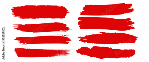 Fotografia Red brush strokes vector set on a transparent background, perfect for creative d