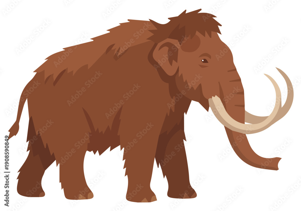 Fototapeta premium Cartoon woolly mammoth side view isolated on white, vector illustration