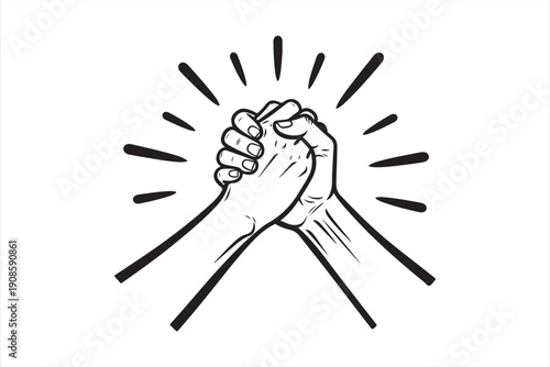 Two hands engaged in a fist bump with radiating lines a symbol of solidarity