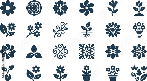 Comprehensive collection of beautifully crafted floral and botanical vector icons, ideal for enhancing digital interfaces, branding, and creative graphic design projects