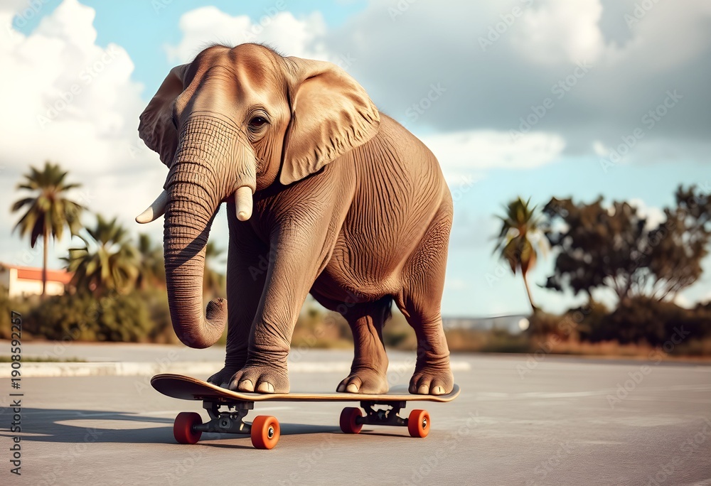 Obraz premium An Elephant on a skateboard