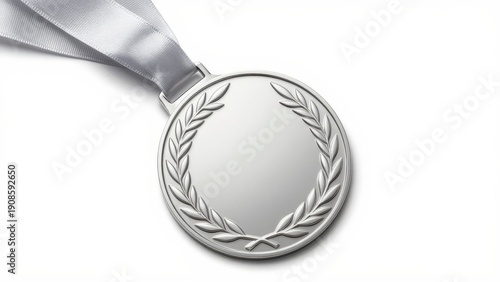 Wallpaper Mural Isolated Silver Medal with Laurel Border and Satin Ribbon Torontodigital.ca