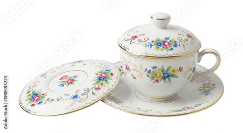 Wallpaper Mural White porcelain teacup and saucer with floral pattern Torontodigital.ca