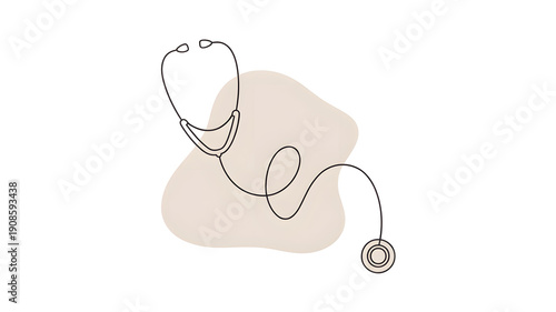 Simple line art illustration of stethoscope on beige background, symbolizing healthcare and medical profession in a minimalist design style.