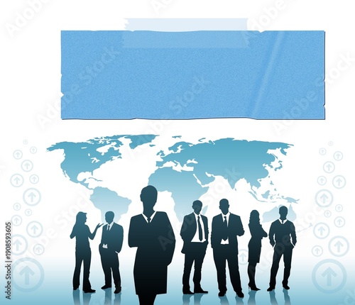 Group of people and business text