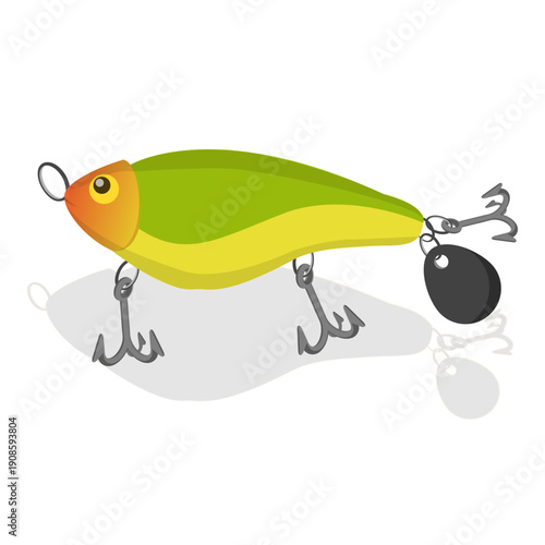3D Isometric Flat Vector Illustration of Fishing Bait Collection, Fisherman Tackle and Artificial Fishes. Item 4