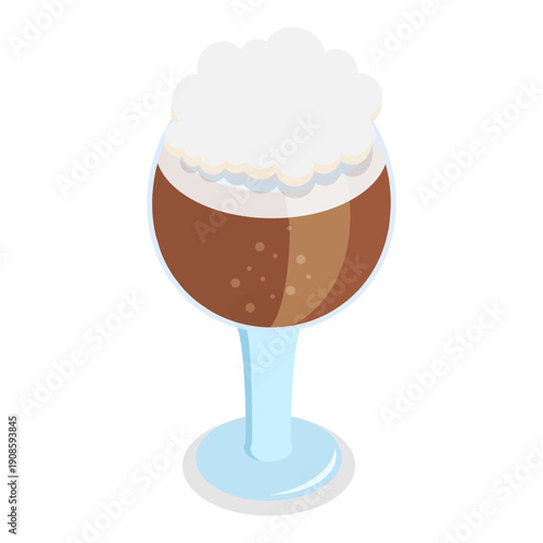 3D Isometric Flat Vector Illustration of Types Of Beer, Beverages in Recommended Glasses. Item 9