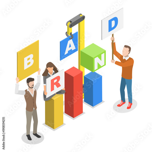 3D Isometric Flat Vector Illustration of PR Strategy, Brand Reputation. Item 1