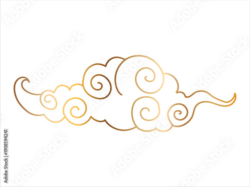 Tibetan sky. Smoke. Golden Asian cloud with moon, sun and stars. Japanese Korean Chinese cloud style. Asian traditional ornaments. Vector illustration
