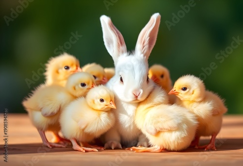 Wallpaper Mural A Rabbit surrounded by baby chickens Torontodigital.ca