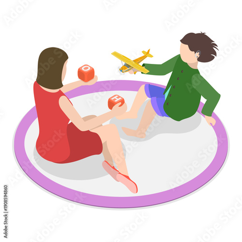 3D Isometric Flat Vector Illustration of Awareness and Inclusion in Childhood, Engaging Special Needs Students In Educational And Recreational Activities. Item 1