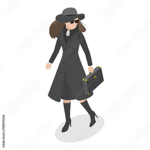3D Isometric Flat Vector Illustration of Spies, Set Of Characters Featuring Secret Agents. Item 2