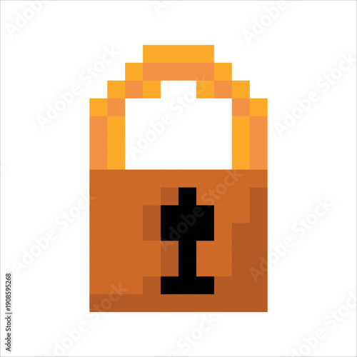 lock . Game elements. Environment for Retro 8 bit icons for old school platformer video game. Pixel art. Vector illustration isolated on white background.