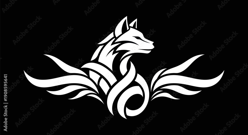 Obraz premium Stylized wolf illustration on black background