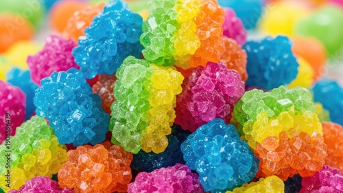 Vibrant colorful candy clusters in assorted flavors and textures
