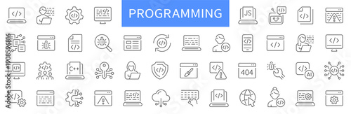 Programming thin line icons set. Coding, software development icon. Editable stroke. Vector