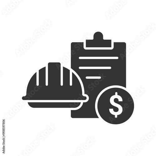 Construction cost solid icon, budget planning, project management, and building expenses, vector illustration.