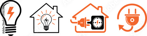 Energy efficiency icons for home power savings and renewable electricity