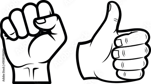 Two hands making gestures one with pinky up and the other with thumb up conveying different emotions and meanings