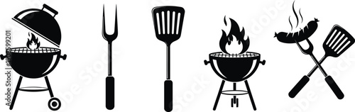 BBQ and Bar-B-Q Icon Collection, Grill, Cooking Tools, Picnic, Outdoor Fire
