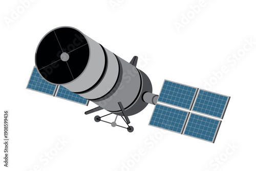 A satellite in space with solar panels extended for energy generation