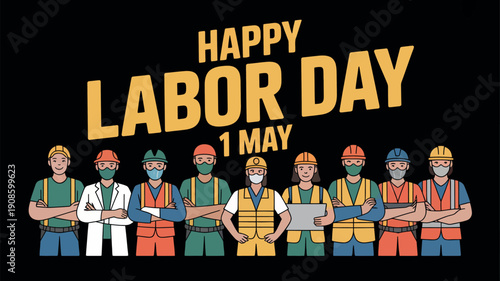 A group of workers celebrating Labor Day on May 1st with a banner