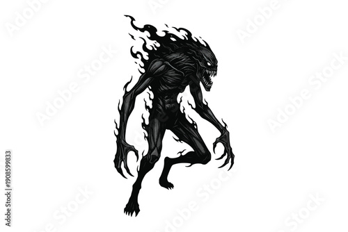 Dark Shadow Monster Illustration, Creepy Horror Creature Character, Evil Fantasy Demon Concept Art
