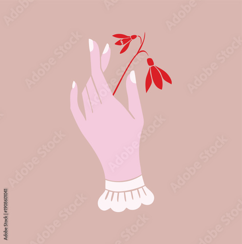 Elegant Hand Holding Delicate Red Bell Flowers