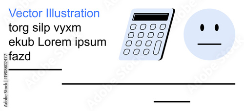 Education, communication, calculation, business, data analysis, problem-solving. A calculator and a neutral face icon with placeholder text. Communication and calculation concept