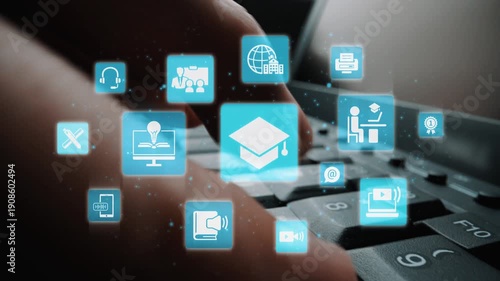 Wallpaper Mural Online education icons show e-learning, online education classes, and digital study. Online education enables global online education access, flexible learning. Funnel Torontodigital.ca