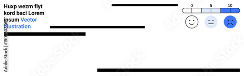 User feedback, survey metrics, emotion tracking, satisfaction level, data analysis, customer experience. Rating scale with neutral, happy sad emoticons and numeric bar. Survey metrics and user