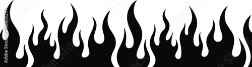 Black fire flame silhouette pattern vector illustration isolated on white background representing heat, danger, burning energy and abstract decorative design element