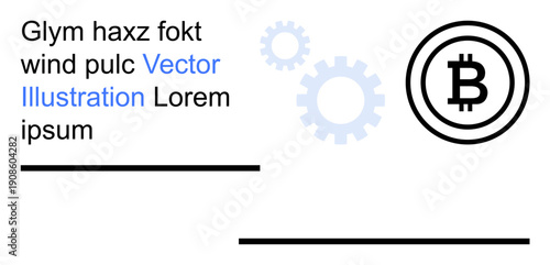 Cryptocurrency, blockchain technology, digital currency, financial systems, fintech, decentralization. A Bitcoin icon and gears are . Cryptocurrency and blockchain technology theme