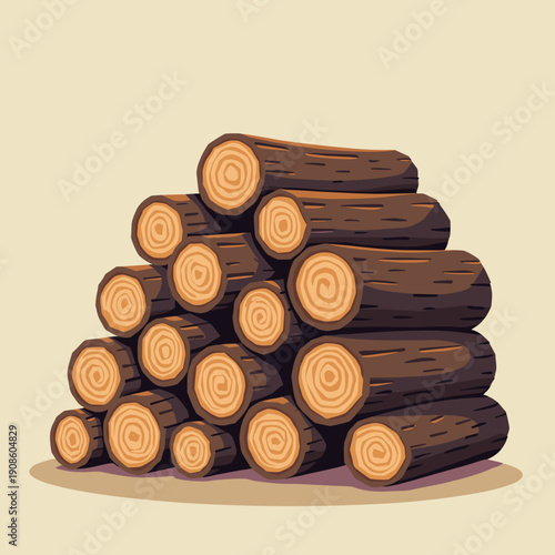 stacking wooden logs in pile on plain background, copy space