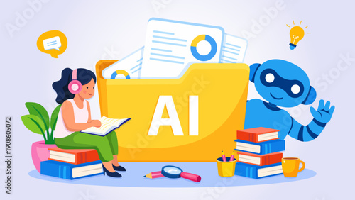 AI assistant helping students with learning tasks, suitable for education apps, student platforms, online courses, academic websites