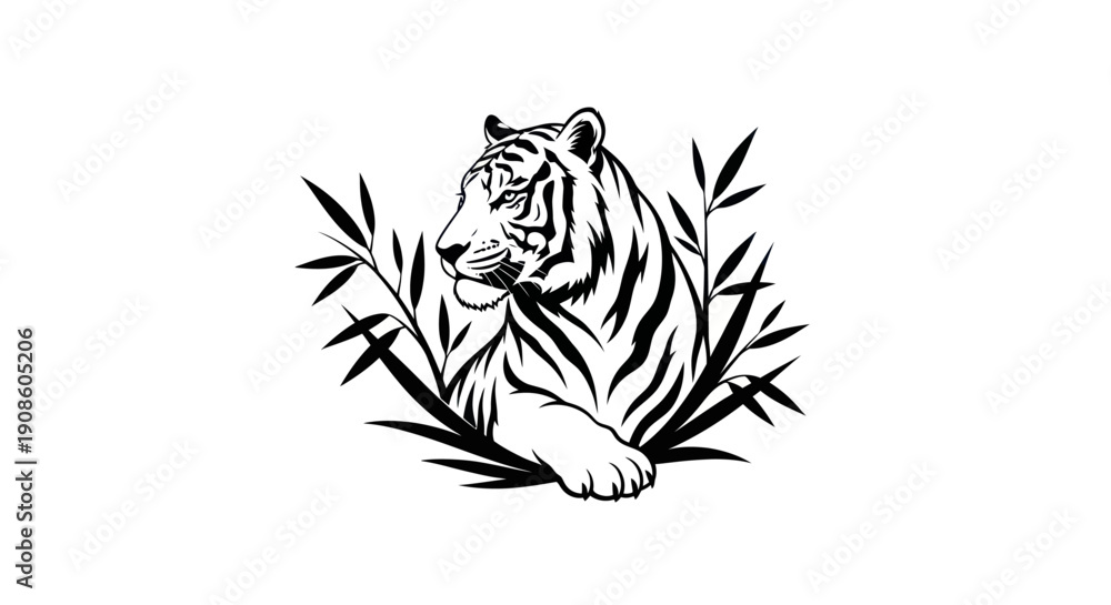 Obraz premium Tiger illustration black and white vector
