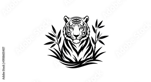 Tiger illustration in natural bamboo setting