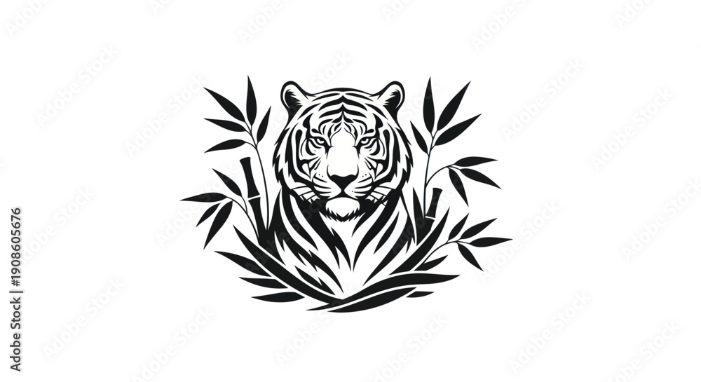 Obraz premium Tiger illustration surrounded by bamboo