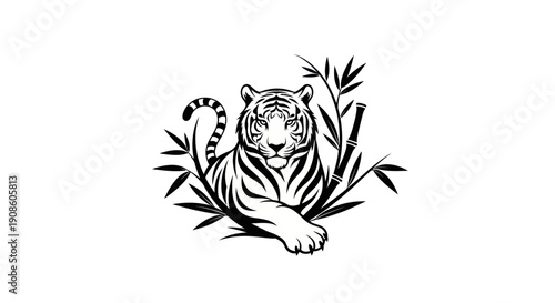 Tiger illustration with bamboo